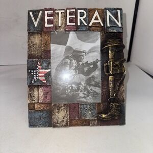 Military Patriotic USA Star Veteran Helmet Rifle And Boot 5"X7" Picture Frame